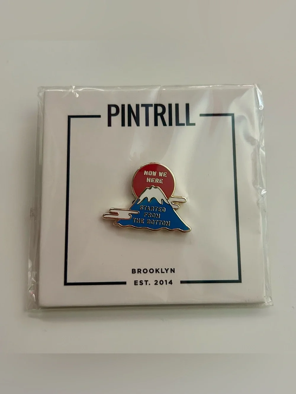 Pintrill Mt Fuji “Now We Here” Enamel Pin NWT Brooklyn Started From the Bottom